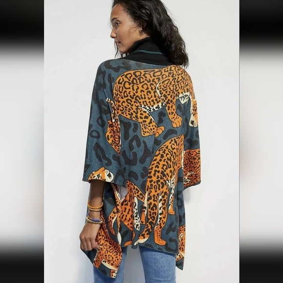 New Conditions Apply Anthropologie Leopard Sweater Poncho Pullover XS/S - Picture 2 of 7